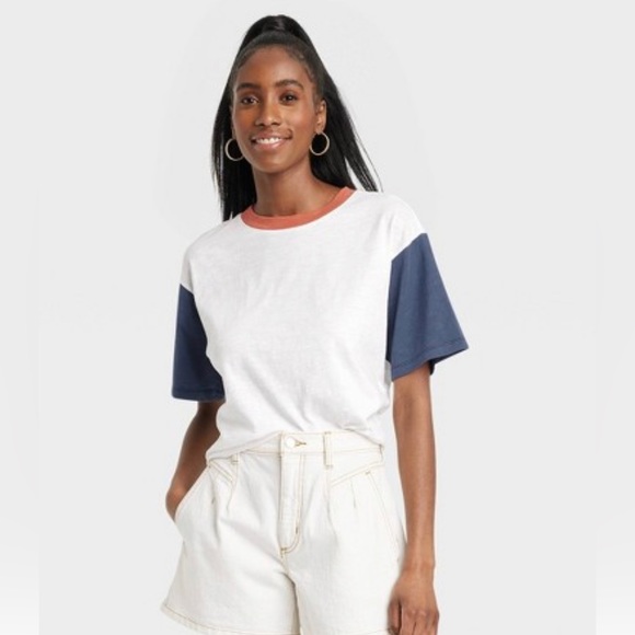 Universal Thread | Tops | Womens Short Sleeve Boxy Tshirt Universal Thread  White Navy Rust Xl | Poshmark